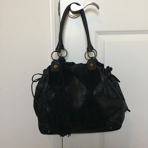 Hype Black Leather/Suede Hobo Handbag